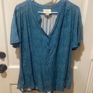 Anthropologie - Teal print knit blouse - XL
